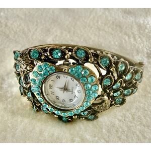 Aqua Rhinestone PEACOCK Watch Bracelet